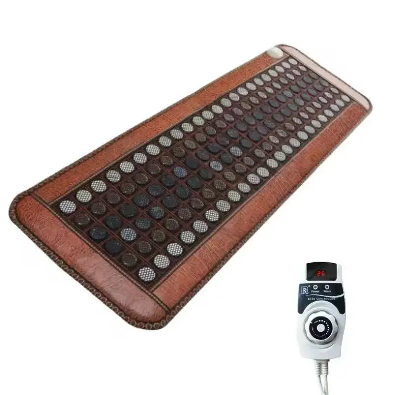 NEW 150*50CM Electric Natural Jade Germanium Stones Heated Mattress Multifunctional Anti-Stress Relaxation Body Pain Relief Therapy Bed Tourmaline Stones Pad Sofa Yoga Mat Health Care Massage Supplies