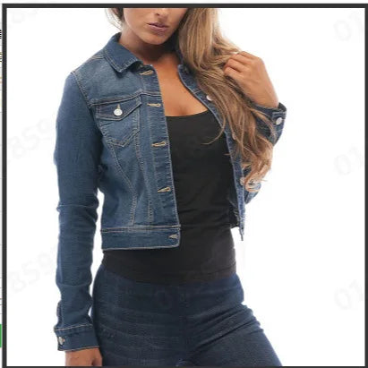 White/Blue/Black Color S-3XL Turned Collar Solid Color Single Breasted Women's Autumn Spring Streetwear Fashion Denim Short Coat Mini Jeans Jackets Women Casual Clothing Supplies.