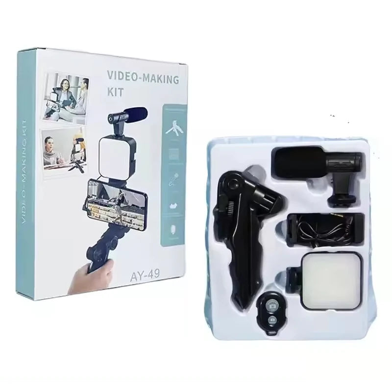 Selfie Stick Stand Microphone Lighting Tripod Phone Handheld Bracket  Remote Video Shooting Camera Light AY49 Vlogging Kit for TikTok YouTube Video Creation and Live Streaming Tools Set