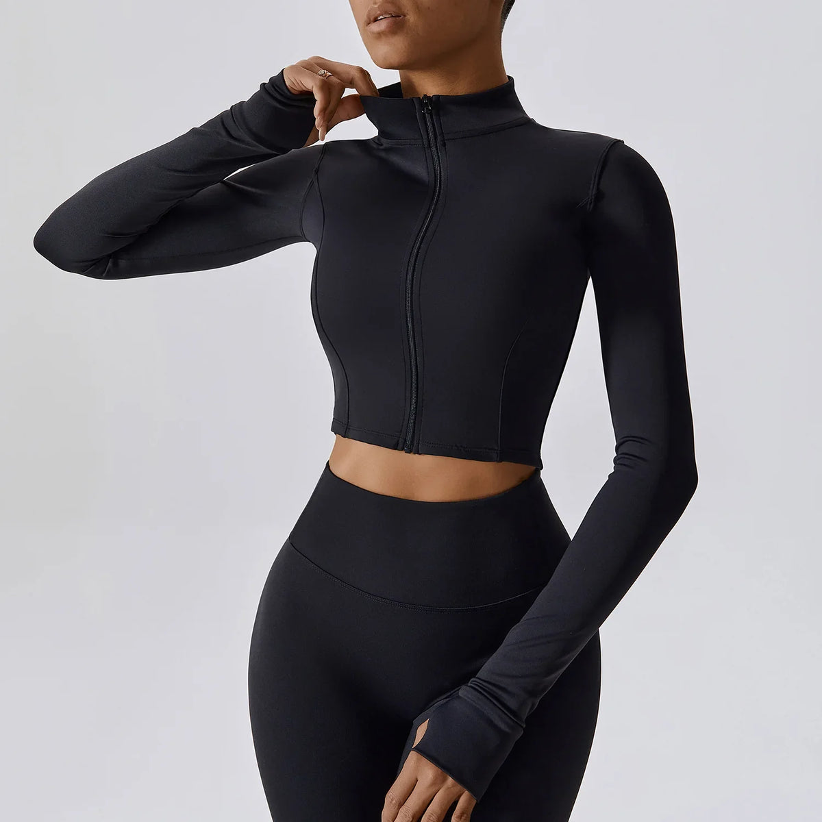 Women Yoga Workout Clothes Sports Gym Legging Seamless Fitness Zip Long Sleeve Crop Top Yoga Suit Sportswear Workout Women Sports Apparel Supplies