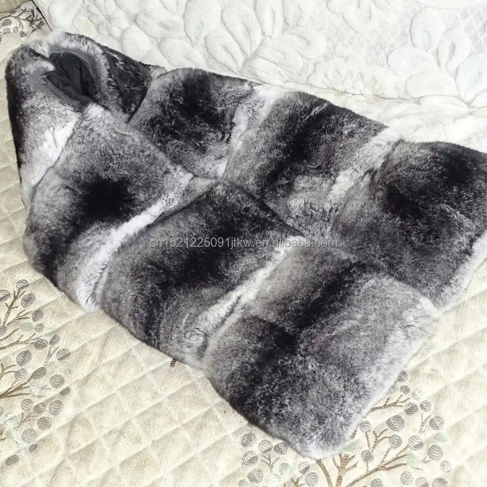 BEST PRICE New Fashion Women's Winter Rex Rabbit Chinchilla Fur Short Scarf Chinchilla  Black/Brown Color Ladies Luxury Apparel Accessories