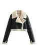 Women's New Fashion Faux Fur One Thickened Deep Warm Brown Double Sided Short PU Leather Jacket Short Coat Girls Autumn Winter Clothing Supplies