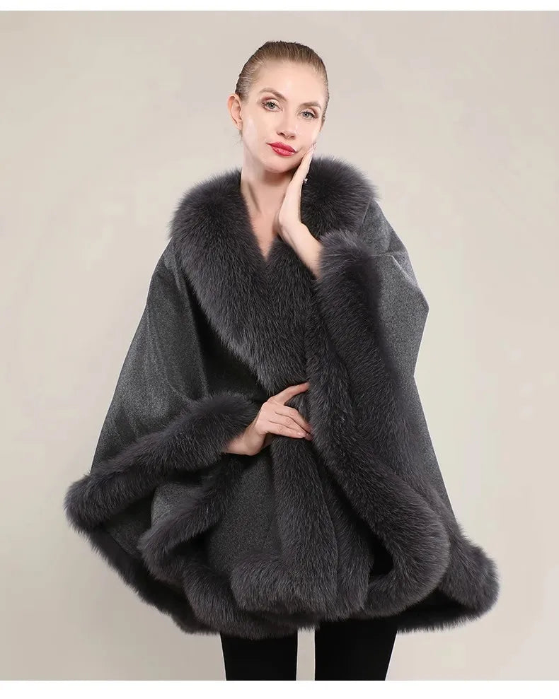 12 Colors New Coming Customized Color Real Natural Fox Fur Cashmere Poncho Women Fur Shawls Evening Party Wedding Guest Luxury Coats Outerwear Jackets Ladies Luxury Apparel Supplies