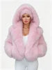 S-4XL Plus Size Women's Short Pink Faux Fox Fur Coat Hooded Winter Warm Thick Fluffy Artificial Fur Jacket Ladies Fashion Winter Coat Snow Boots Outerwear Jackets Women Winter Apparel Supplies