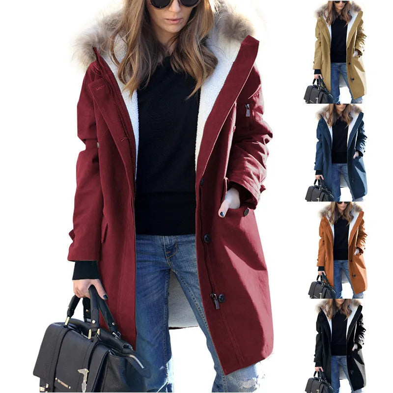 BEST PRICE S-3XL Plus Size Women's Autumn and Winter Warm Ladies Hooded Outdoor Fur Collar Women's Jacket Hooded Windbreaker Trench Coats Ladies Clothing Supplies.
