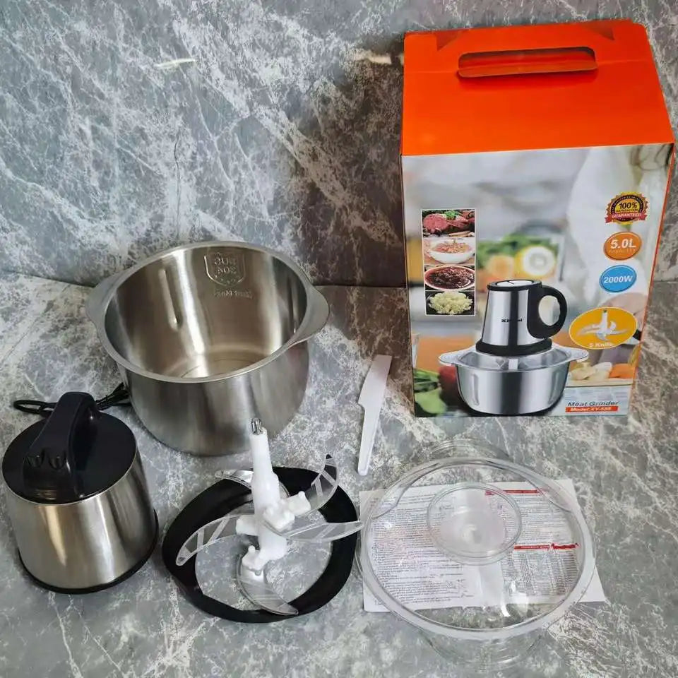 2L 3L 5L Stainless Steel Electric Meat Grinder High Speed Food Processor Home Baby Food Blender for Fruit Vegetable Kitchen Use  Household Appliances