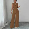 2 PCS Set Women Autumn Spring Summer Outfits Solid Elegant Vest Straight Leg Pants Matching Set Fall Business Night Dinner Office Lady Casual Suit for European American Style Ladies Clothing Supplies