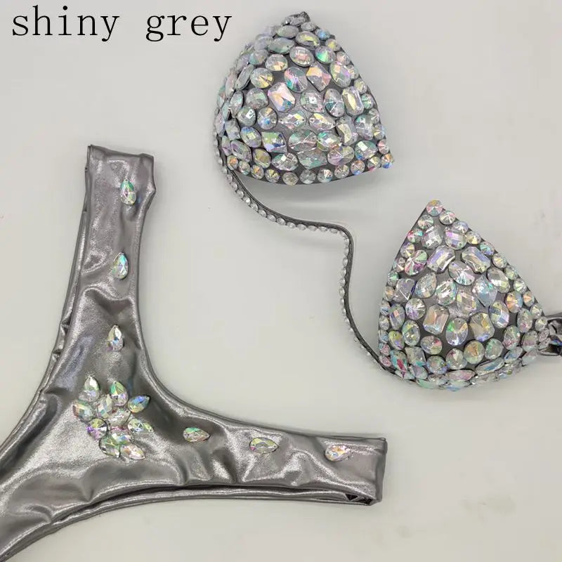 10 Colors Luxurious Diamond Sexy Bikini Crystal Bikini Swimwear Plus  Sizes Rhinestone Swimsuit Summer Beachwear