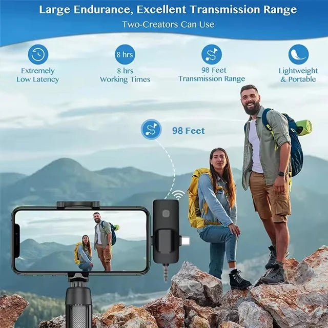 NEW Set K15 Portable 2.4Ghz Wireless Professional Lavalier Microphone Noise Reduction HD Radio Recording Outdoor Interview  3 in 1  Live Microphone for Live Streaming Podcast TikTok YouTube Video Recording