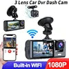 Wi-Fi Three Lens Car Dash Cam Full HD 1080P Night Vision Pedestrian Detector Video Recorder with Rear Camera Compatible DVR Car Camera Built Car Security Supplies