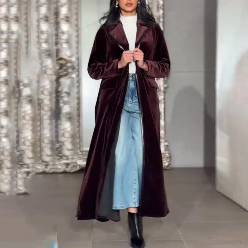 19th Century Victorian Velvet Coats New Fashion Elegance Temperament Commuter Velvet Long Solid Color Long Sleeve Women's Jacket Winter Warm Long Velvet Coat Women Luxury Apparel Supplies