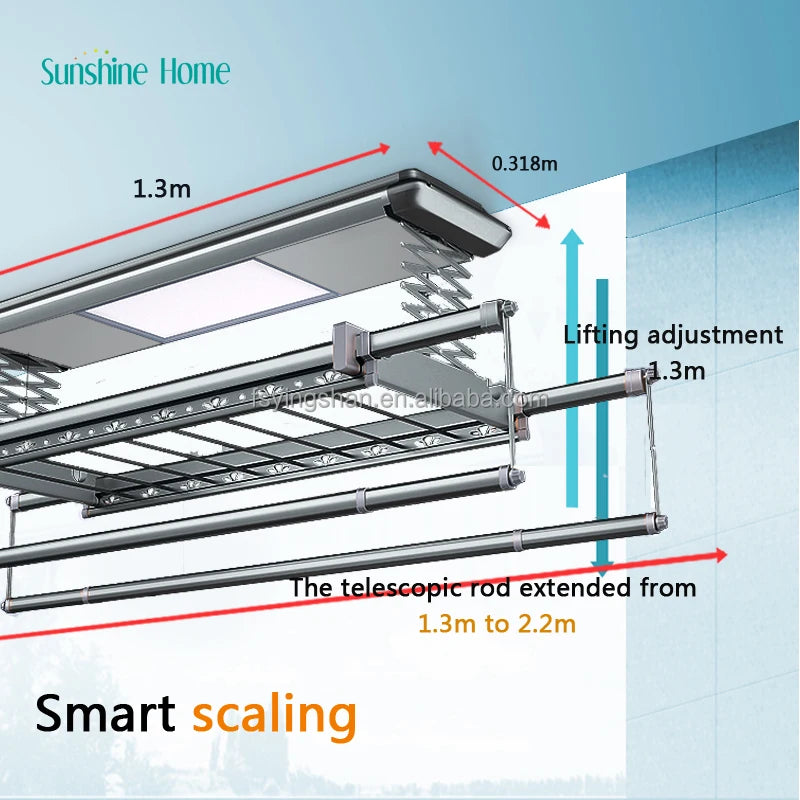 TUYA APP Control Wi-Fi 5 Colors Home Indoor Outdoor Smart Clothes Electric Dryer 18W-220V Retractable Automatic Clothes Line Electric Drying Ceiling Rack Hanger Aluminum 0-1.3m 1.3m Clothing Supplies