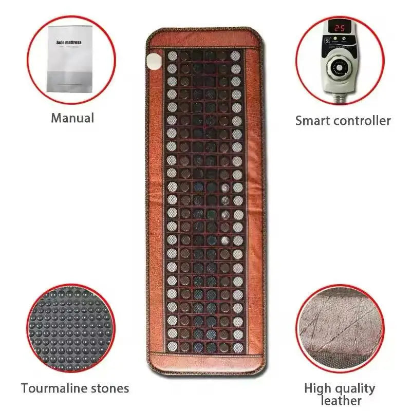 NEW 150*50CM Electric Natural Jade Germanium Stones Heated Mattress Multifunctional Anti-Stress Relaxation Body Pain Relief Therapy Bed Tourmaline Stones Pad Sofa Yoga Mat Health Care Massage Supplies