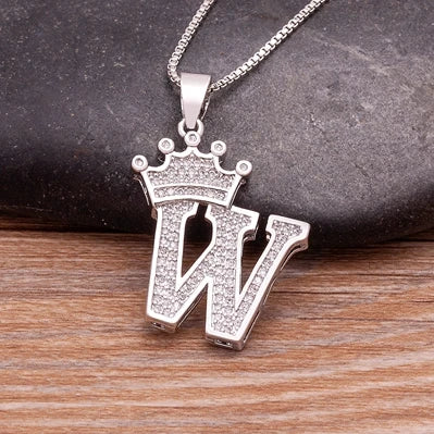 Hot Sale A-Z Letters Crown Pendant Initial Alphabet Necklace For Women Men Accessories Name Jewelry  Party Birthday Gifts