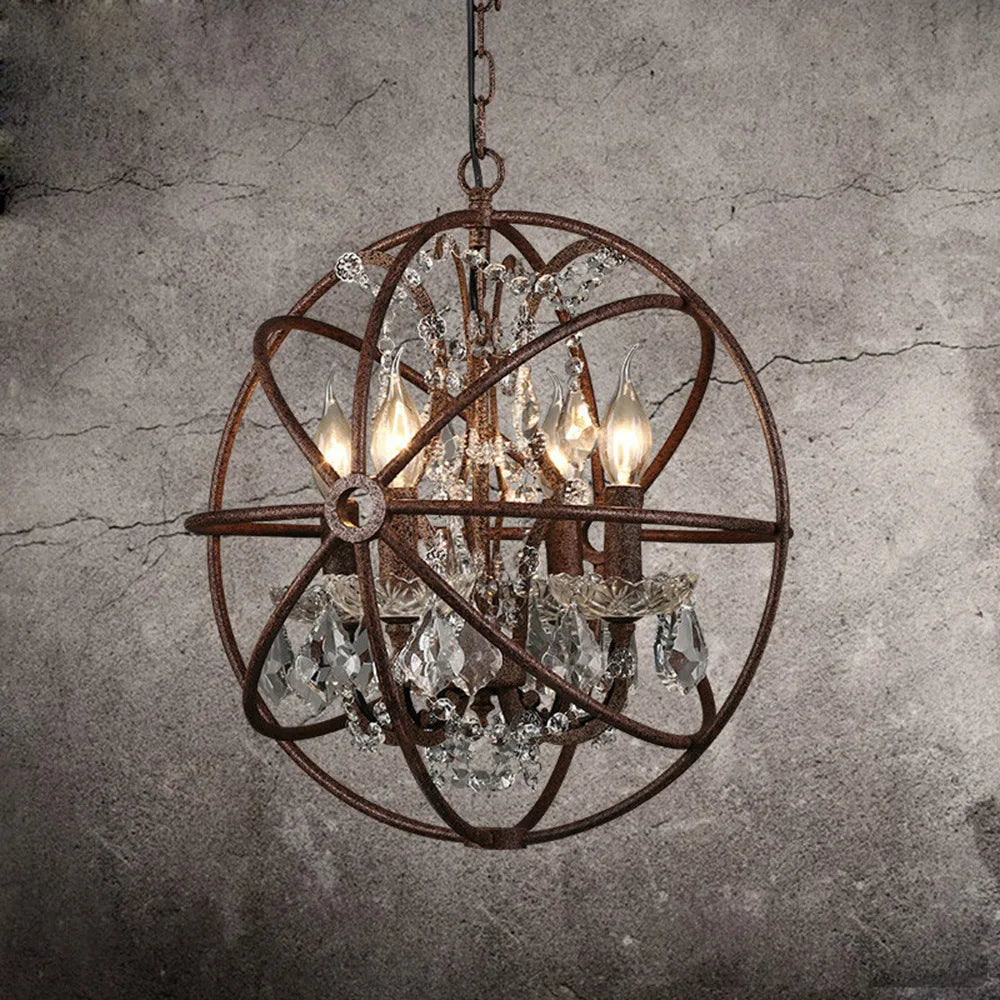 NEW Arrivals American Style Art Decoration Rural Crystal Chandelier Villa Retro Round Crystal Pendant Lamp Bar Counter Restaurant Living Room Crystal Hanging Lights 3 Years Warranty