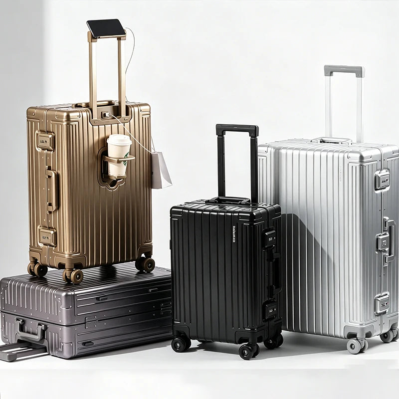 100% All Aluminum Magnesium Alloy 20' 24' 29' Inch Premium Unisex Spinner Wheels Carry on Trolley Luggage Suitcases Sets Travel Business Trips Professional Top Quality Luxury Suitcases