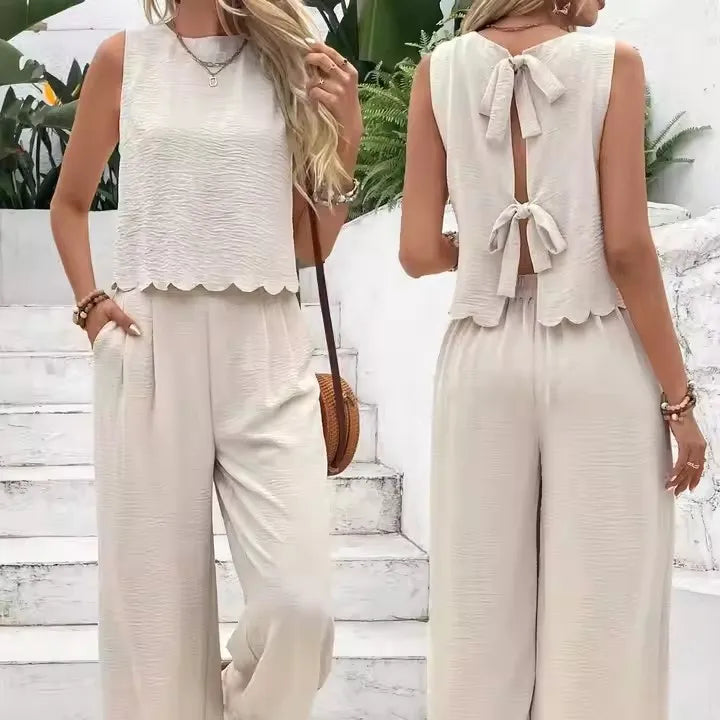 2 PCS Set New Fashion S-2XL Plus Size Europe and America Summer Evening Beach Party New Style Classy Fashionable and Elegant Women's Casual Suit Pants + Tops Summer Streetwear Outfits