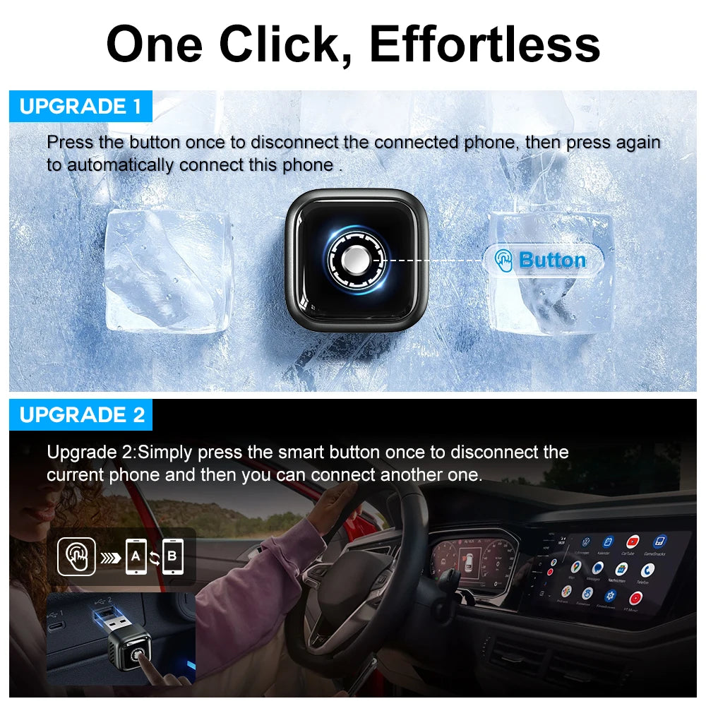 Car Wireless Adapter Wi-Fi Faster Speed Smart USB Type C Carplay Android Auto Adapter Upgrade Plug & Play Dongle Easy Use & Stable and Fast Connection
