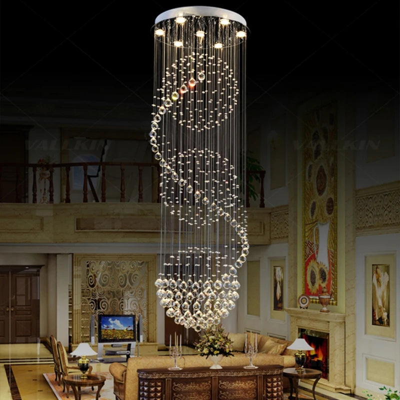 HOT SALE Villa Home Hotel Lobby Luxury K9 Crystal Spiral Chandelier Lights Decorative 5 Year Warranty Foyer Staircase Living Room  Hall Ceiling Lamp Ball Tassel Beads Pendant Lights