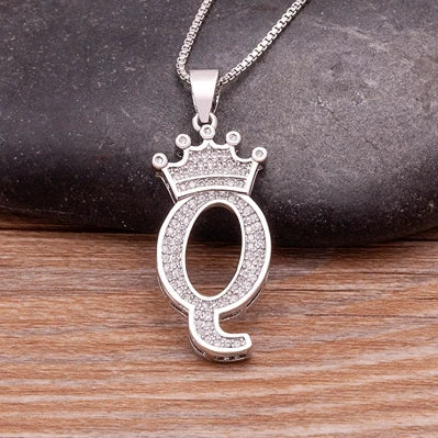Hot Sale A-Z Letters Crown Pendant Initial Alphabet Necklace For Women Men Accessories Name Jewelry  Party Birthday Gifts