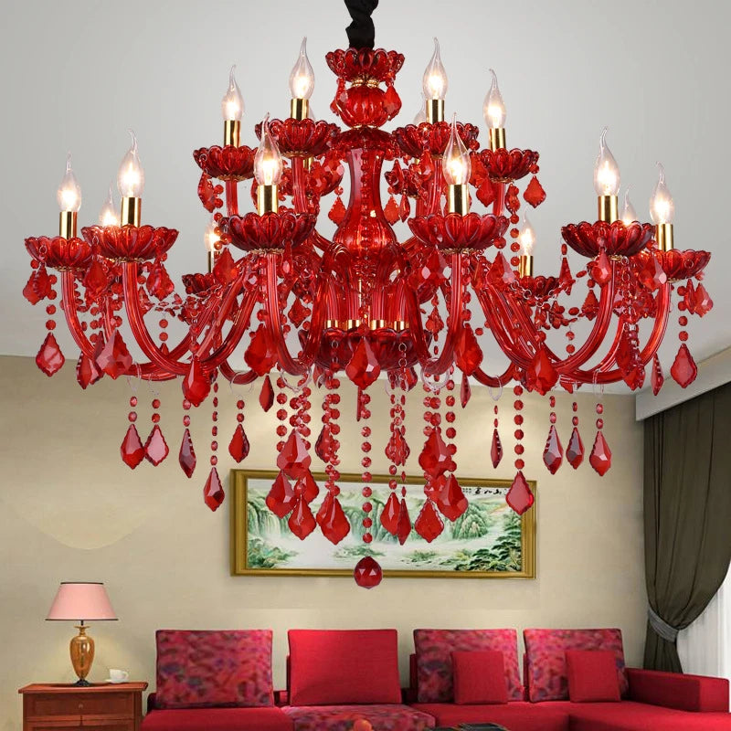 Villa Home Living Room Maria Theresa European Style Luxury K9 Crystal Pendent Lamps 6/8/15/18 Lights Red Candle Lamp Luxurious Art Decoration Living Room Restaurant  Bedroom Villa Chandelier