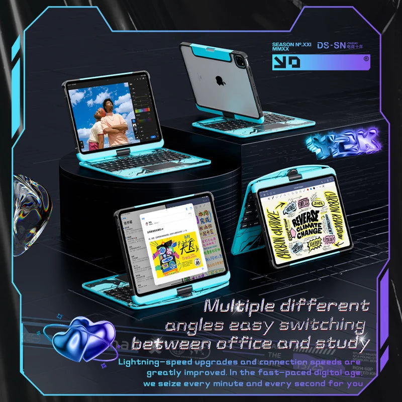 360 Rotating Transparent Magic Keyboard Case for iPad Pro 11-inch & Air 4/5/6 with RGB Backlit US Layout