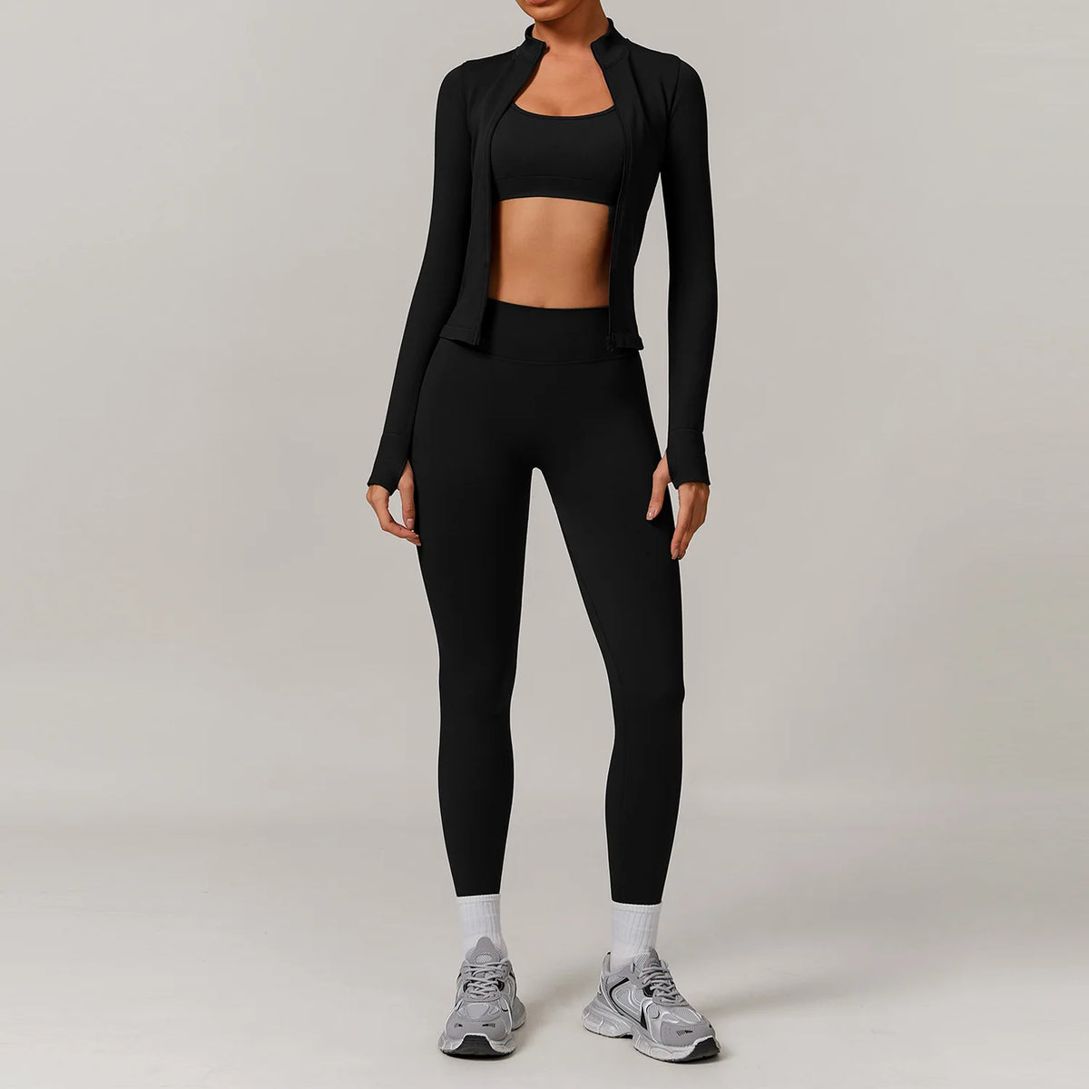 3 PCS Set 7 Colors Private Label Seamless Yoga Suit Women High Waist Scrunch Butt Lifting Tight Leggings Zip Jacket Gym Fitness Outfit Outdoor Running Activewear Set Women Sports Clothing Supplies