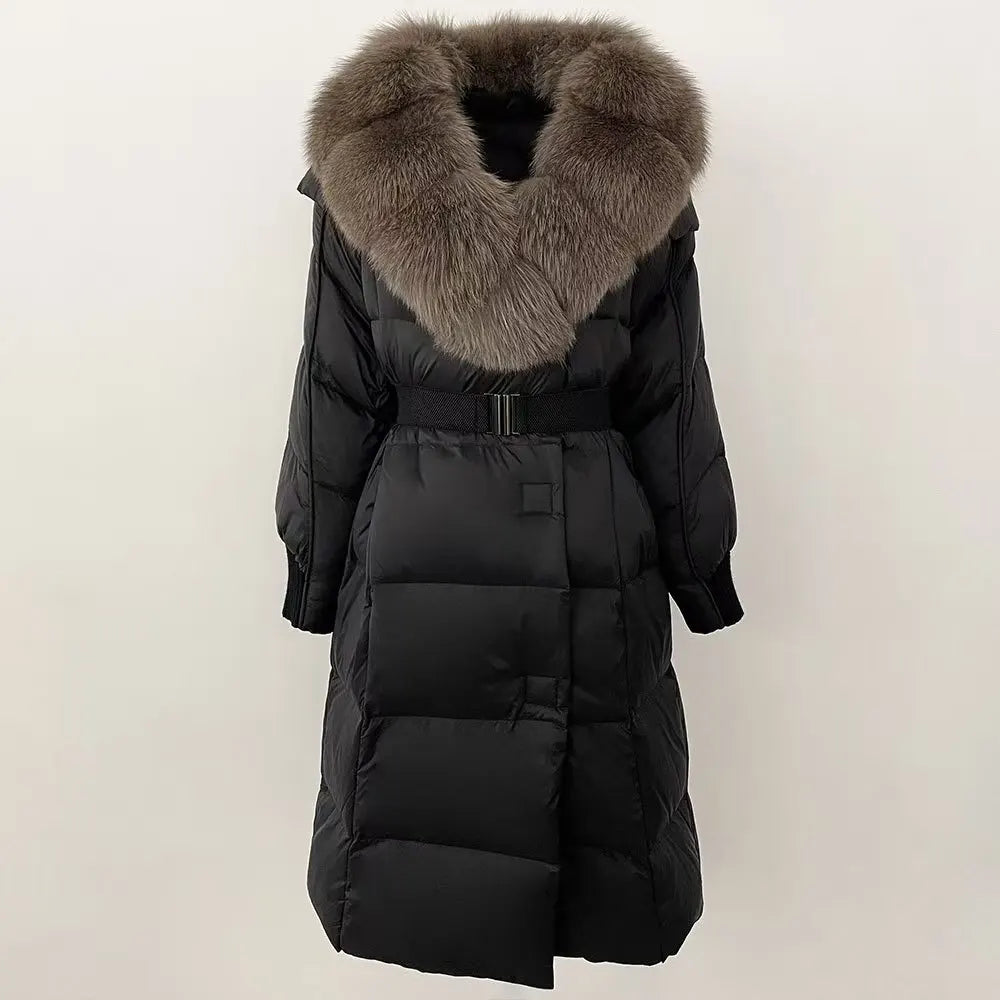 Customer Most Loved 5 Colors S-2XL Women Winter Warm Top Quality Puffer Long Coat Down Padding Snow Outerwear Jacket With Natural Fox  Fur Collar Ladies Winter Apparel Supplies