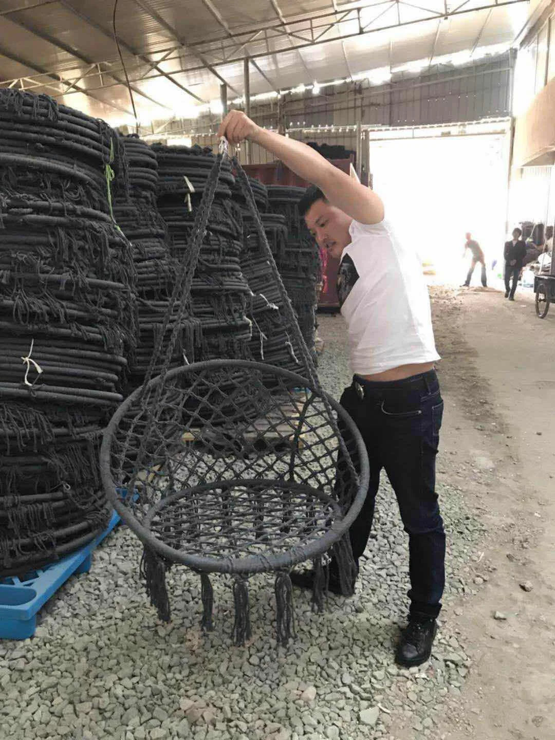Black and White Color Home Outdoor Garden Patio Courtyard High Quality 120cm Cotton Rope Hammock Hanging  Swing Chair Furniture Accessories