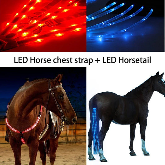 Horse Webbing Horse Collar Chest Strap Horsetail Night Visible LED Lights Chest Strap Safety Riding Gear Equestrian Products