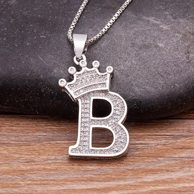 Hot Sale A-Z Letters Crown Pendant Initial Alphabet Necklace For Women Men Accessories Name Jewelry  Party Birthday Gifts