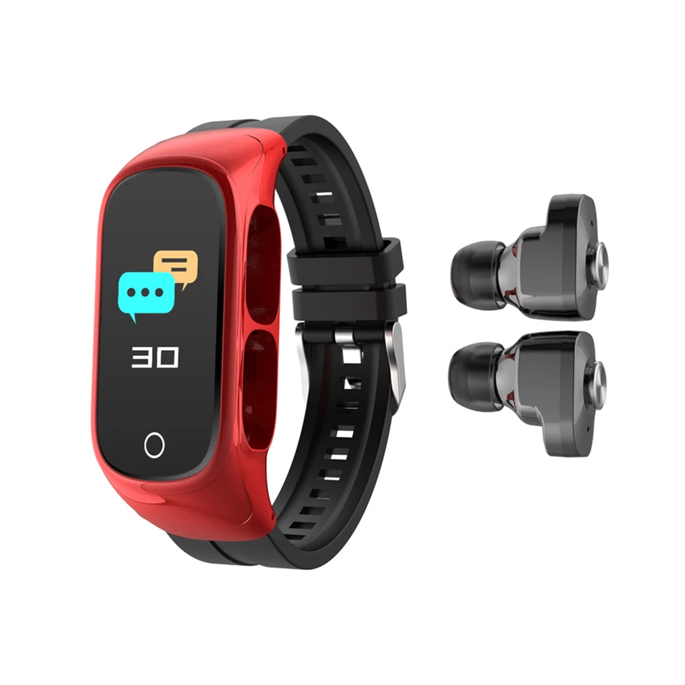 NEW Set 15 Functions Touch Screen APP Control Android + IOS N8 Smart Watch + Headset 2 in 1 Waterproof Intelligent Earphone Bracelet Fitness Watch With Earbuds Wireless Smartwatch Outdoor Running Sport Activities