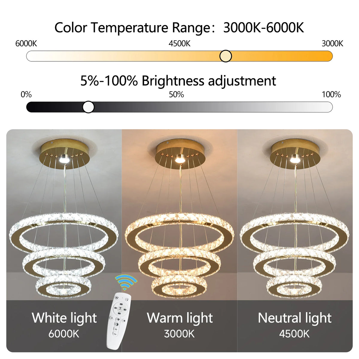 HOT SALE Villa Home Italian Modern Luxury Crystal Chandeliers Remote Switch Control Pendant Lights Geometric LED Chandelier for Living Room 3 Rings Hang Lamps Home Art Decor  Luxury Lighting Supplies