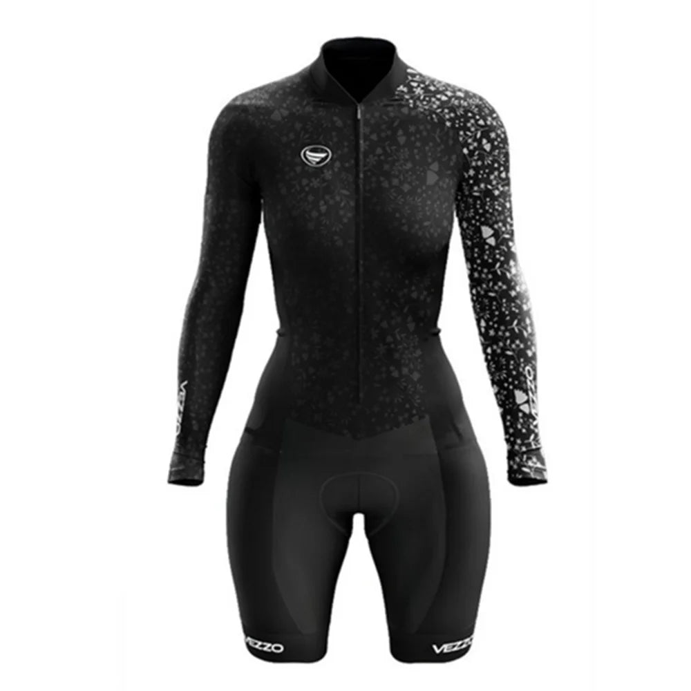 NEW Arrivals Women S-4XL Kids XXS-XS Girls Professional PRO Team VEZZO Female Long Sleeve Cycling Jumpsuit Breathability Lycra Fabric Bicycle Jersey*s Skinsuit Triathlon Suit Sports Fashion Clothing Supplies