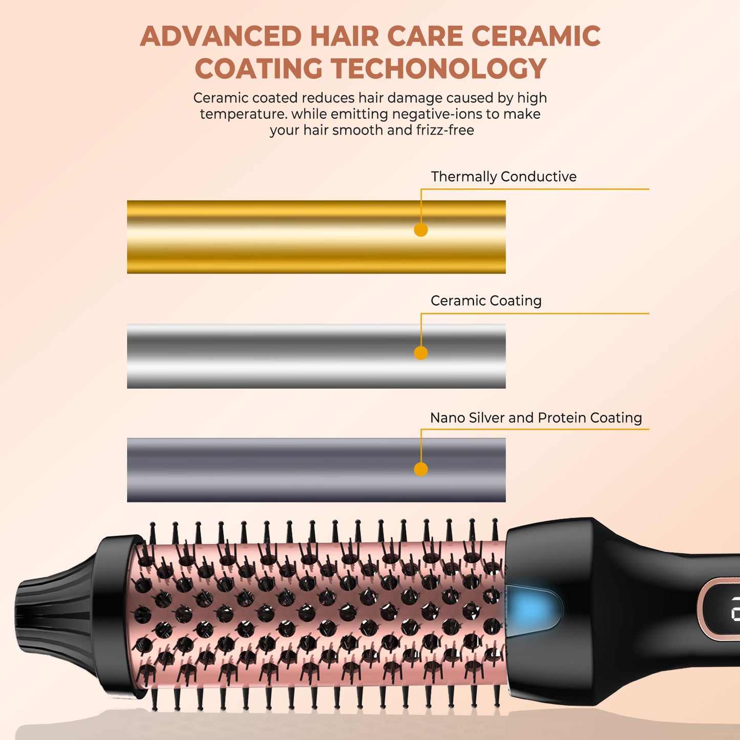 UK Plug Heated Styling Brush 3-in-1 Ionic Hair Curler/Straightener with Anti-Scald Electric Curl Wand Curling Iron Hair Styling Tools