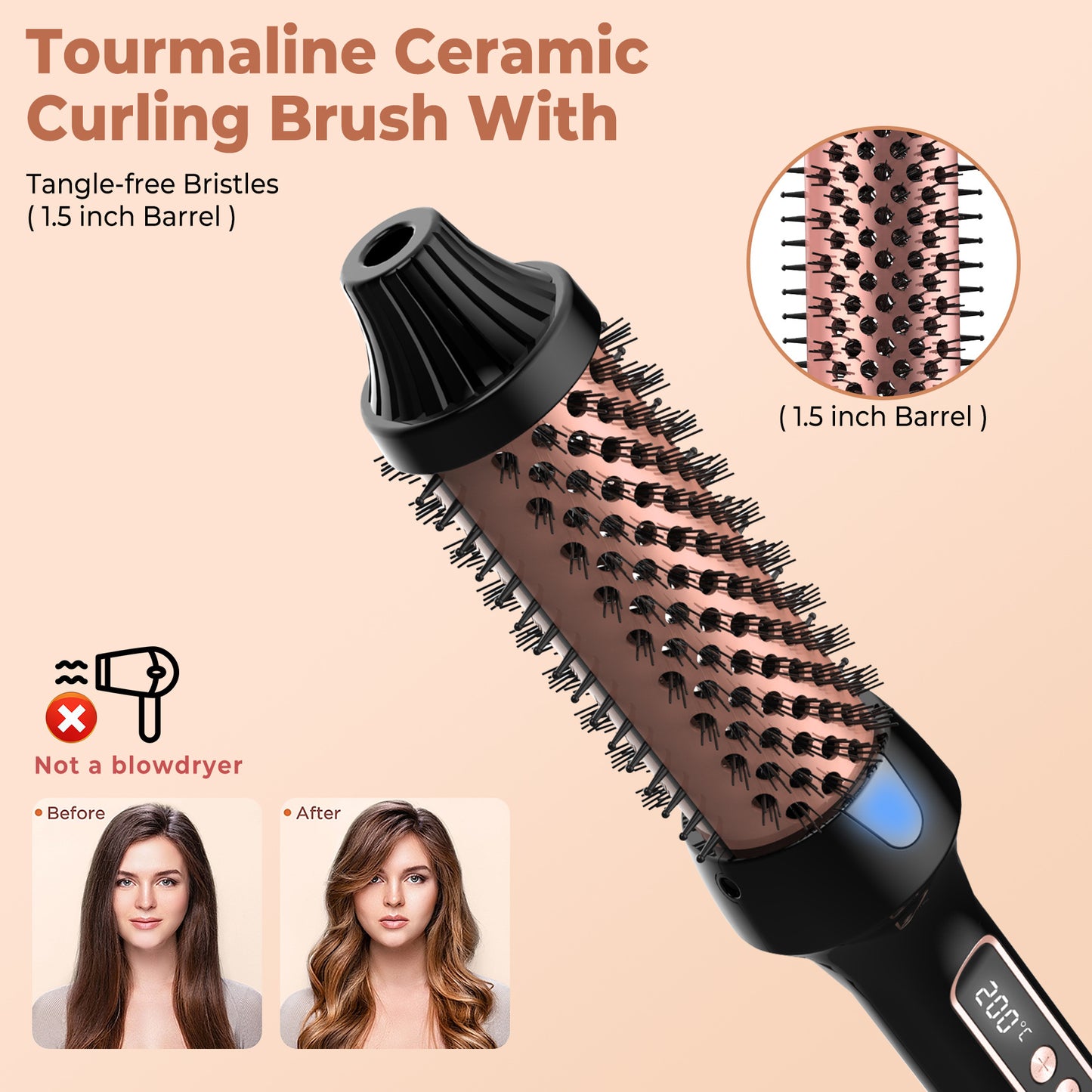 UK Plug Heated Styling Brush 3-in-1 Ionic Hair Curler/Straightener with Anti-Scald Electric Curl Wand Curling Iron Hair Styling Tools