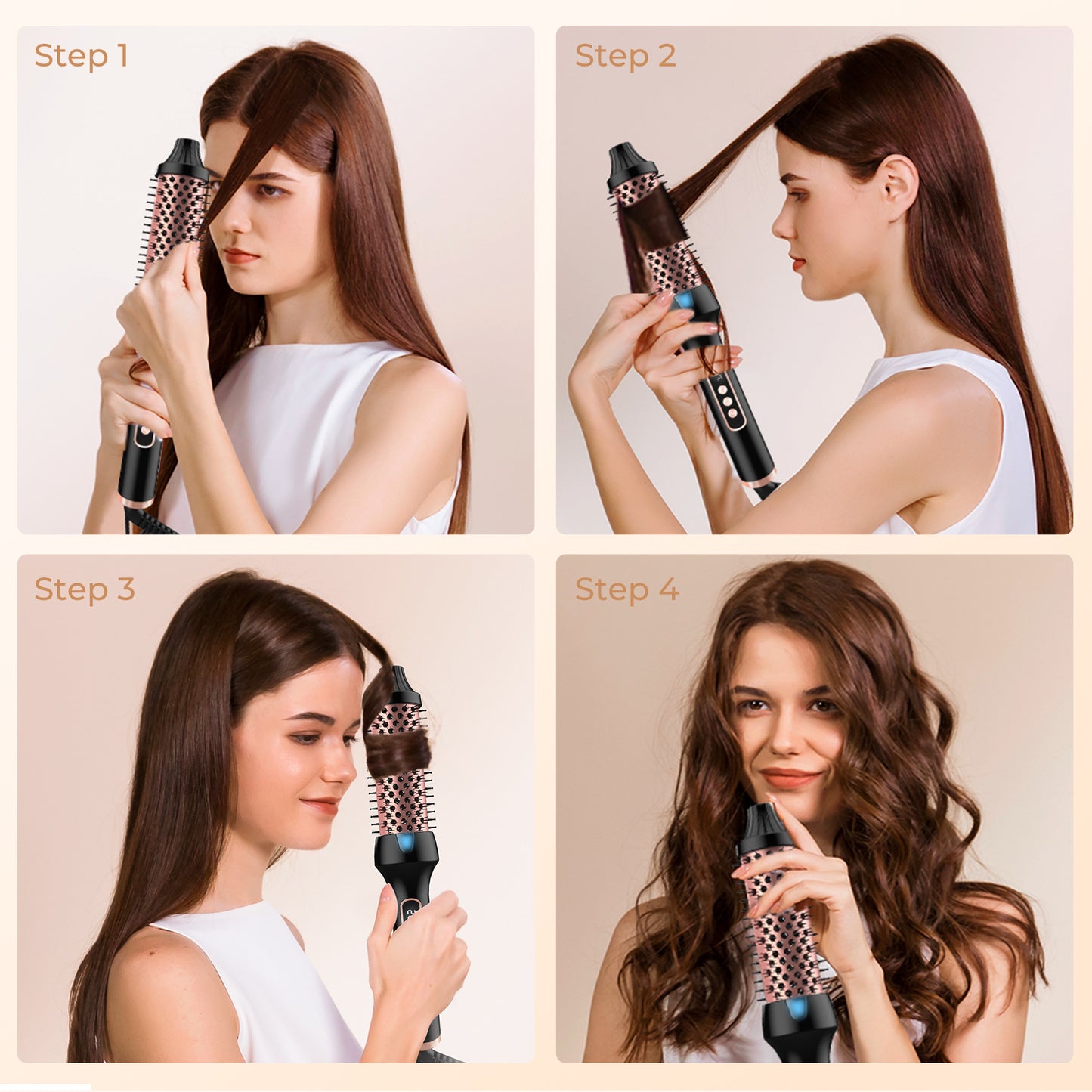 UK Plug Heated Styling Brush 3-in-1 Ionic Hair Curler/Straightener with Anti-Scald Electric Curl Wand Curling Iron Hair Styling Tools