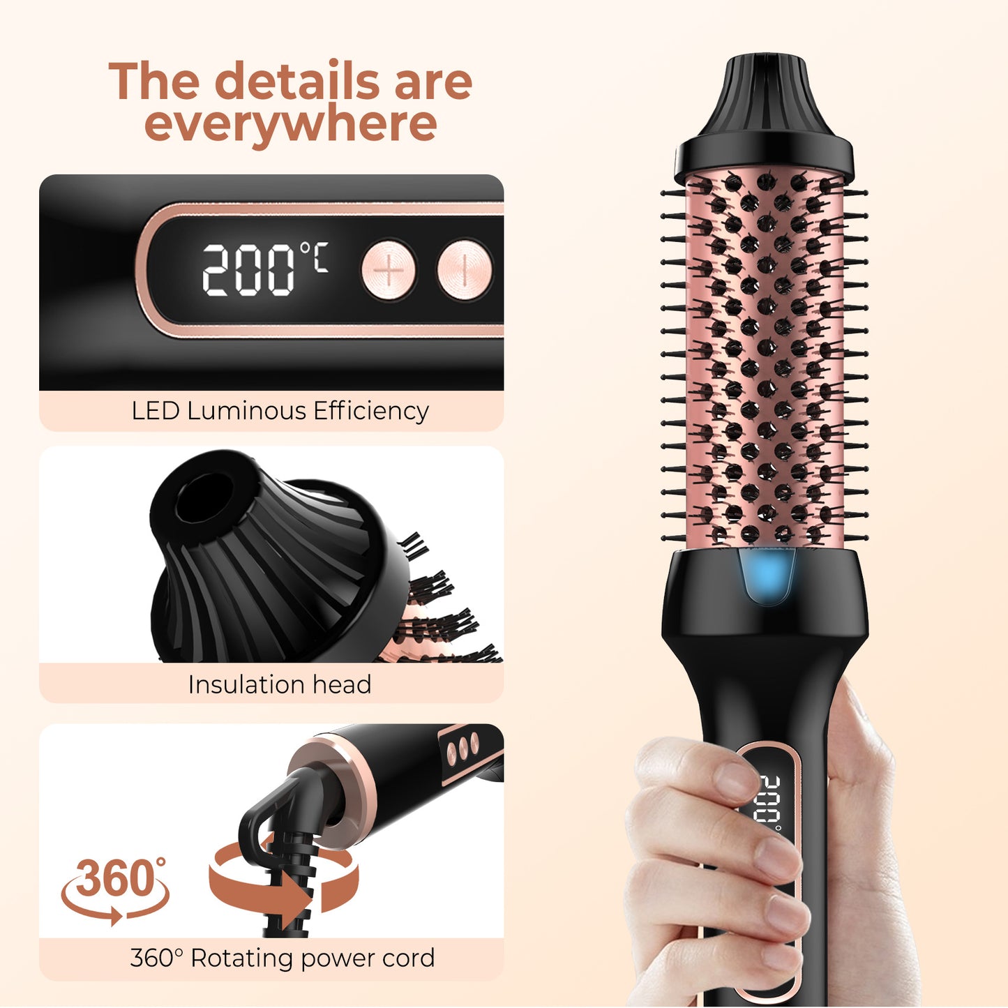 UK Plug Heated Styling Brush 3-in-1 Ionic Hair Curler/Straightener with Anti-Scald Electric Curl Wand Curling Iron Hair Styling Tools