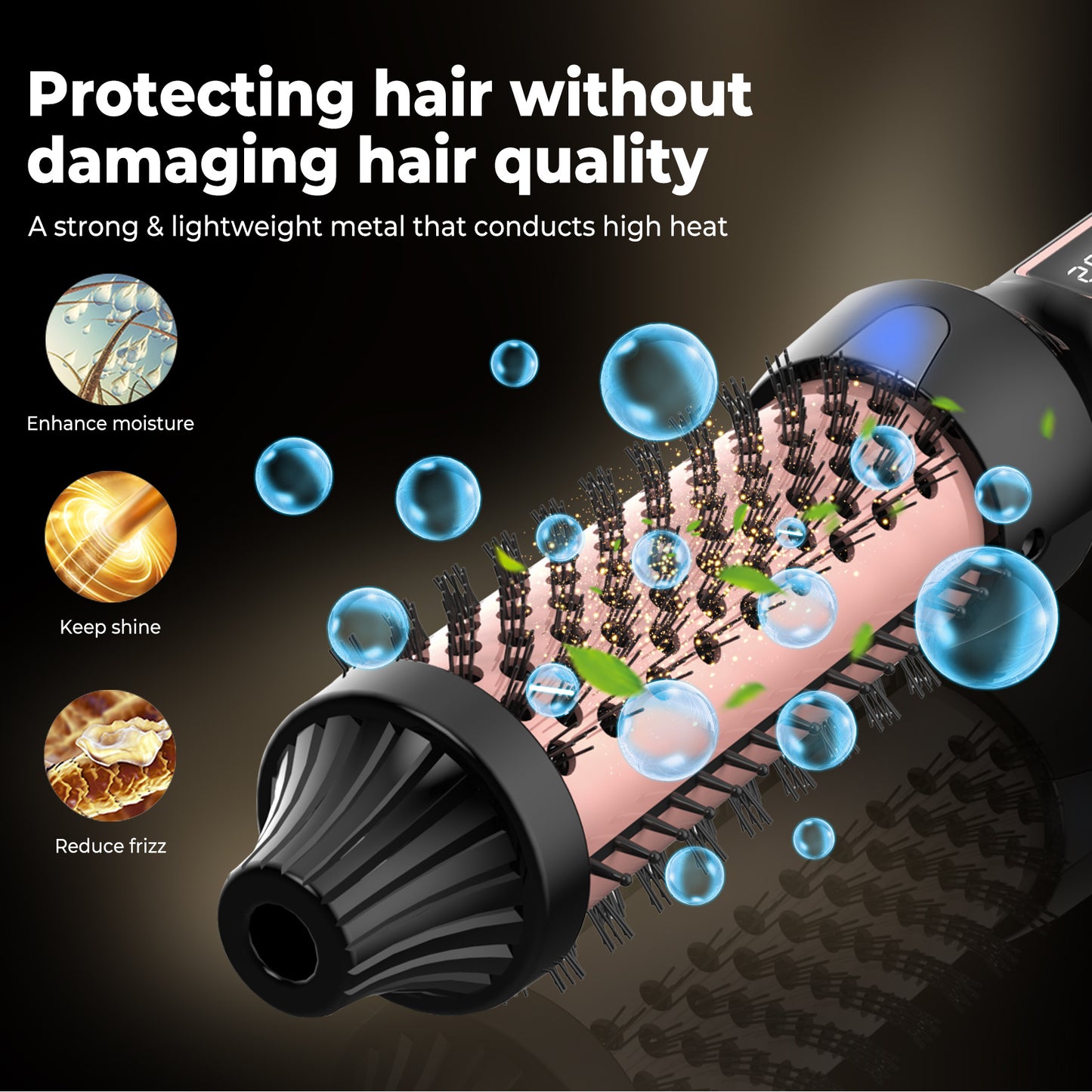 UK Plug Heated Styling Brush 3-in-1 Ionic Hair Curler/Straightener with Anti-Scald Electric Curl Wand Curling Iron Hair Styling Tools