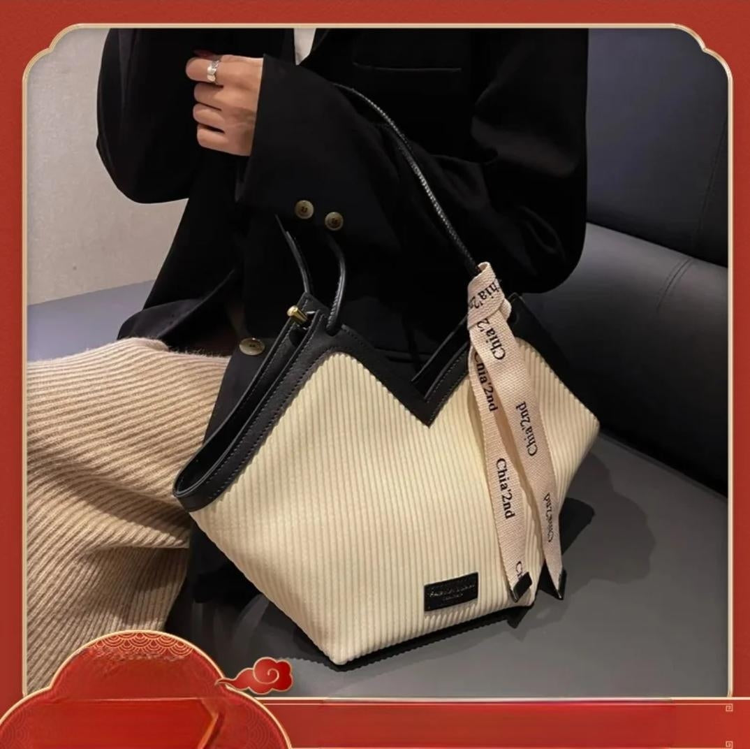 Big Bag Autumn and Winter New Women's Bag Casual All-match Canvas Bag Commuter Shoulder Bag Student Tote Bag