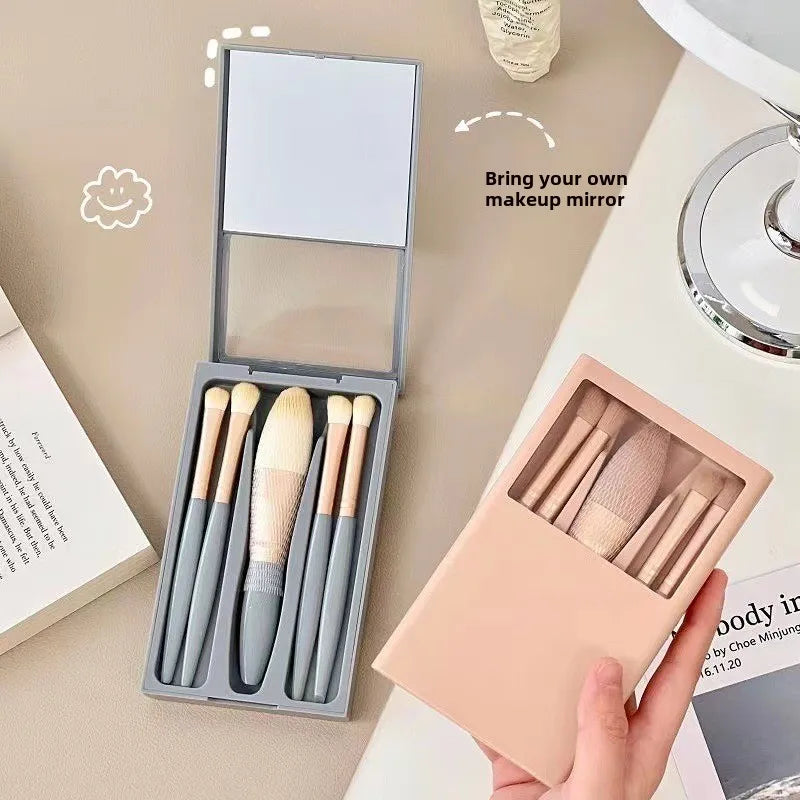 NEW Arrivals 5 PCS Set Mirror Box with Skylight Powder Brush Concealer Blush Super Soft Brush Boxed Mini Portable Ladies Outdoor Travel Business Trip Dinner Make-Up Sets
