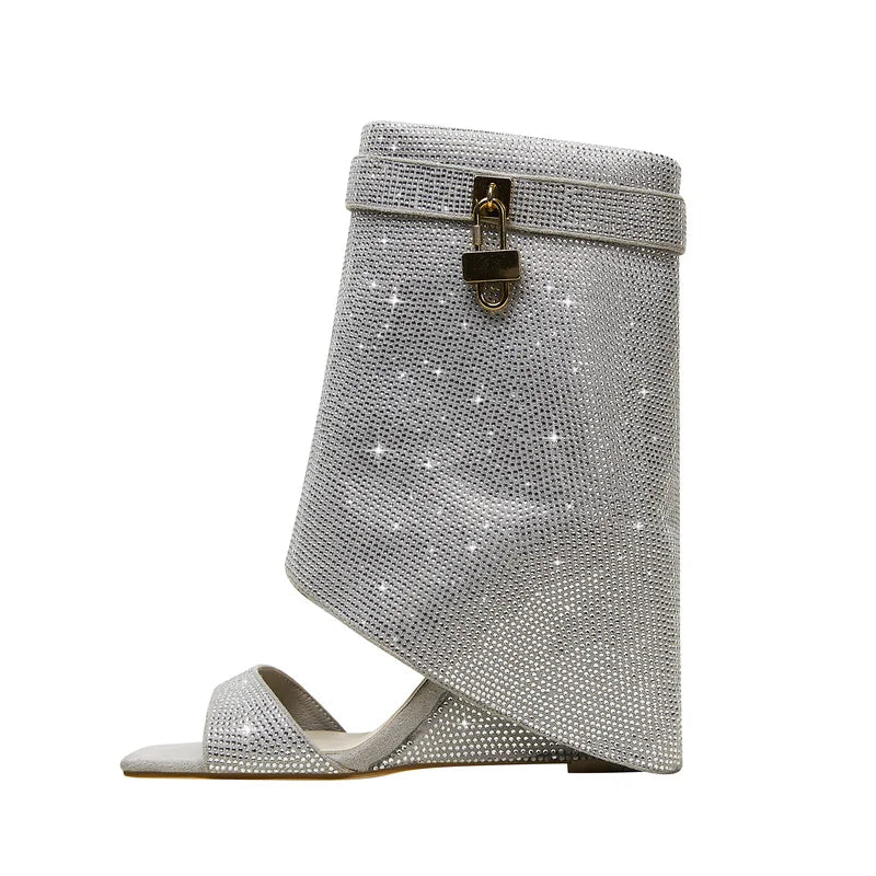 NEW Arrivals 3 Colors Women's Spring and Summer New Fashion Sexy Rhinestone Wedge Heel Middle Sleeve Cool Boots Occidental Banquet Show Shoes