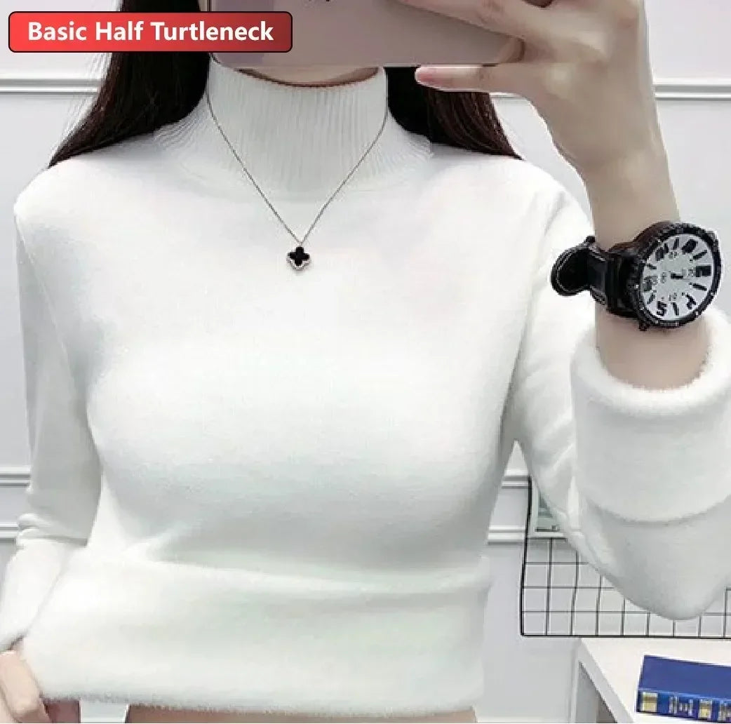 NEW Arrivals Sweater For Women Winter Thicken Turtleneck Slim Knit Pullover New Warm Plush Velvet Lined Knitwear Jumper Tops Casual Female Girls Luxury Fashion Clothing Supplies