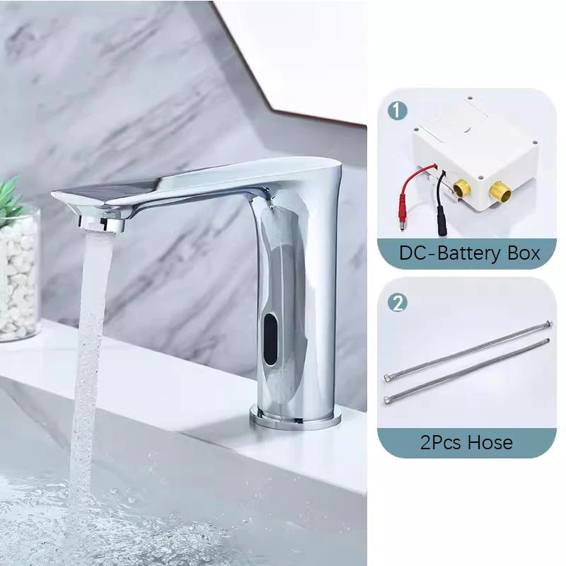 NEW 3 Colors Automatic Sensor Touchless Bathroom Faucet, Modern Basin Faucet for Sink 1 Hole, Waterfall Single Hole Bathroom Sink Faucet Home Bathroom Kitchen Washing Accessories