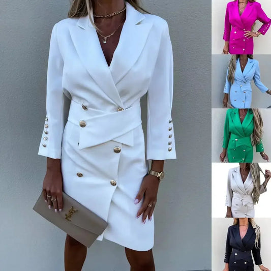 NEW Arrivals Women Elegant Blazer Dress Slim Fit Double Breasted Solid New Suit Collar Office Lady  Long Sleeve Tailored Coat Evening Business Dinner Luxury Dress