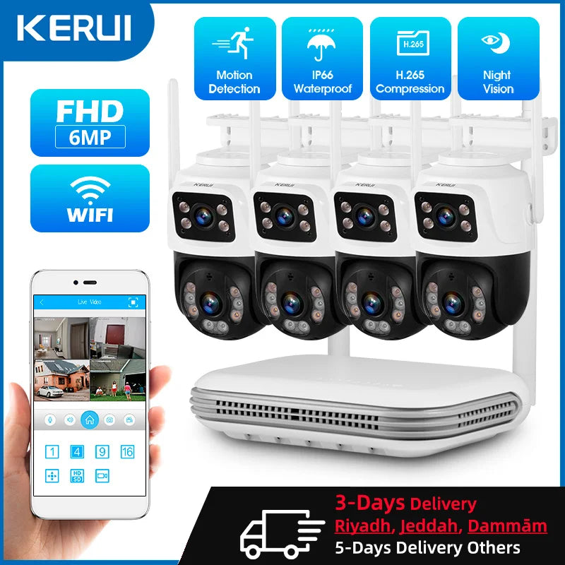 6MP Full HD 8CH Wireless NVR Security WIFI IP Dual Lens Camera System Kit Outdoor Surveillance CCTV Audio Video Recorder