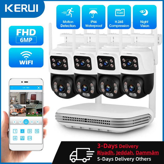 6MP Full HD 8CH Wireless NVR Security WIFI IP Dual Lens Camera System Kit Outdoor Surveillance CCTV Audio Video Recorder