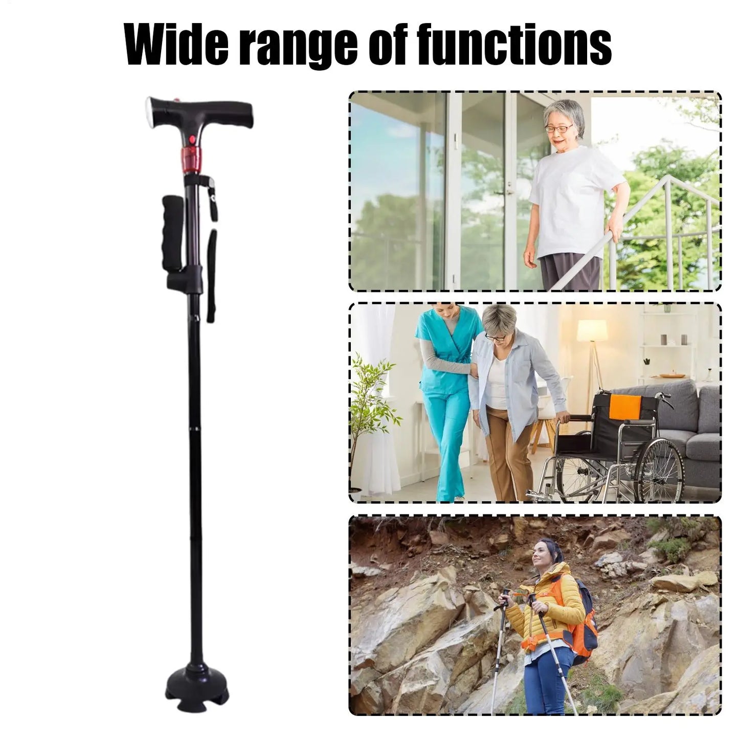 Collapsible Telescopic Anti Slip Smart Cane Elder Cane LED Lights With Emergency SOS Alarm Walking Trusty Sticks Elder Crutches For Mothers The Elder Outdoor Night Hiking Travel Hospital