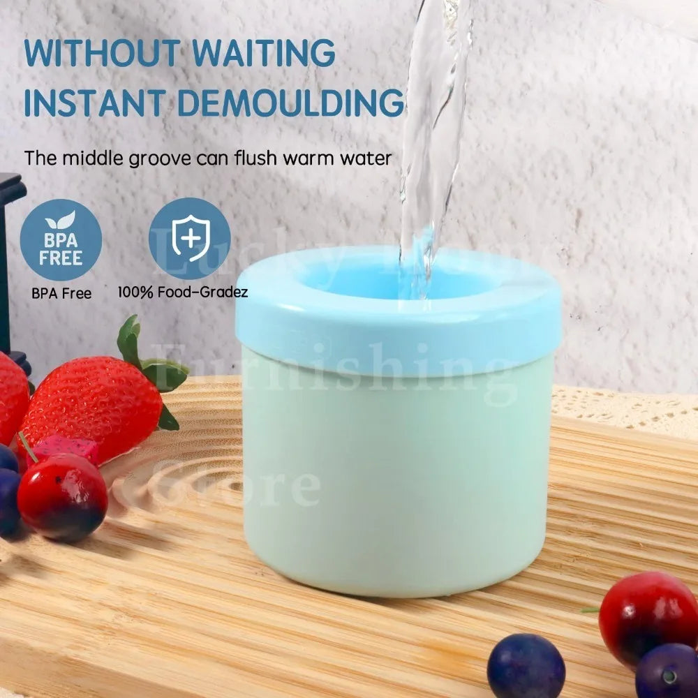 2 PCS Set Ice Bucket & Maker, Round Silicone Mold with Quick Freeze Tray, Food Safe Ice Cube Container for Party & Household Home Drinkware Accessories Barware Supplies.