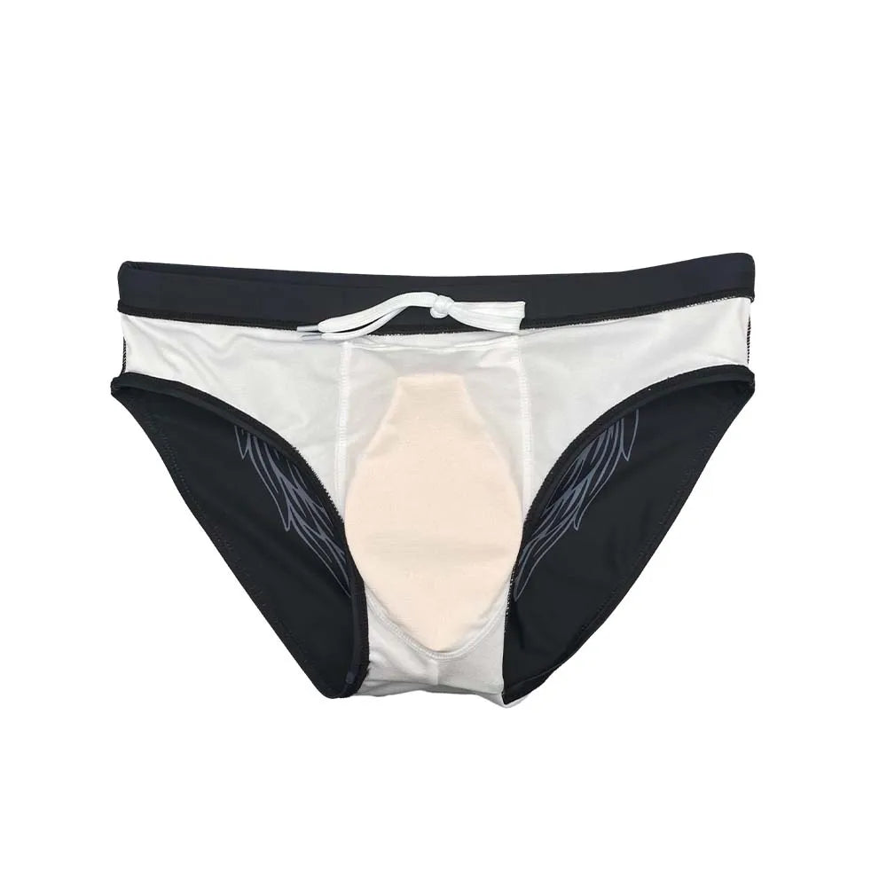 Summer Mens Back Wing Print Swim Briefs Sexy Low Waist Pad Push Up Bathing Suit Polyester Quick Dry Sport Beach Surfing Swimwear